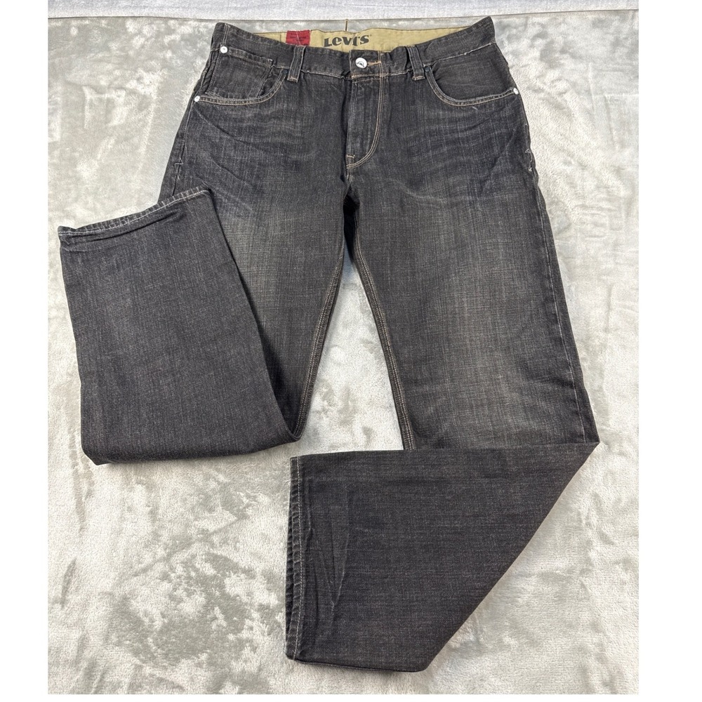 Levi Jeans Mens 36x30 Slim Straight Black Dark Wash Flap Pocket EUC